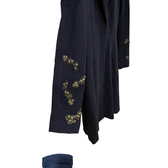 Shanghai Tang Womens Embellished Wool Coat with Leather Trim Black Size 4 - Picture 11 of 11